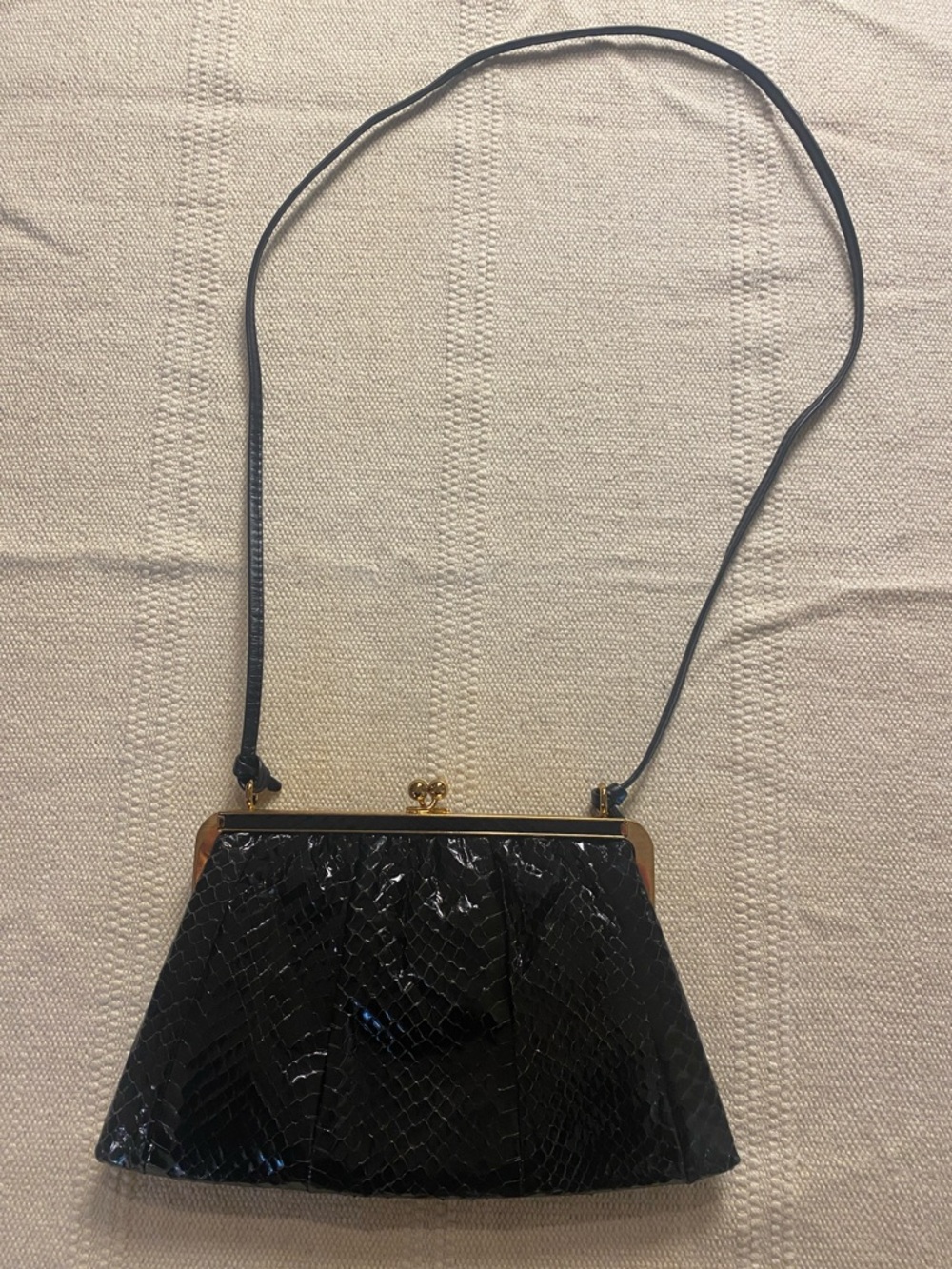 MASTERCRAFT Leather | Vintage Frame Clutch | Snakeskin Embossed | Black - Picture 8 of 8
